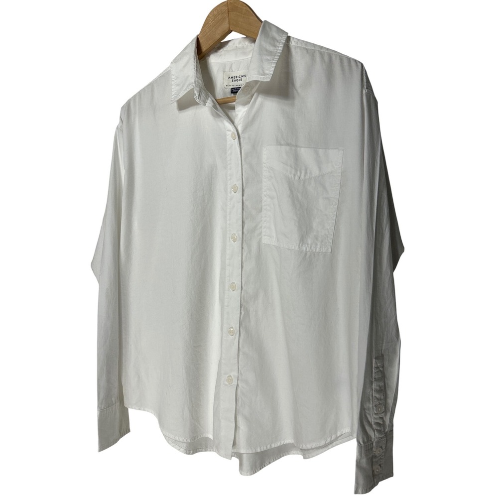 American Eagle Oversized Button Down Long Sleeve Cotton Shirt‎ Size XS NWT